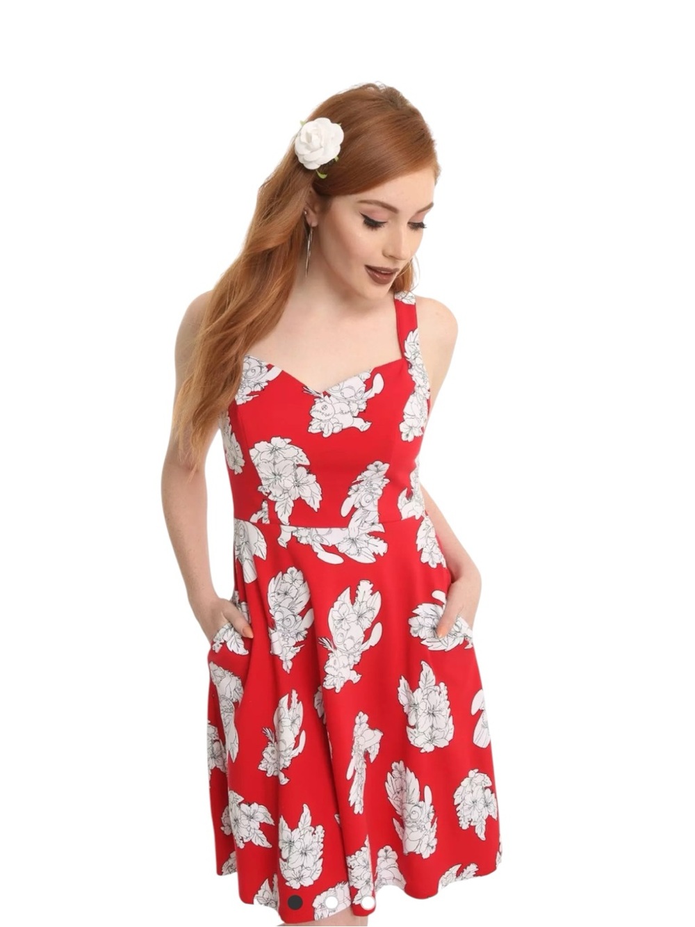 Disney Lilo & Stitch Red Floral Fit-and-Flare Dress Size XL